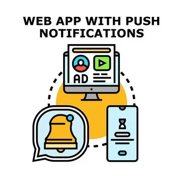 Web app with push notification system concept Stock Illustration