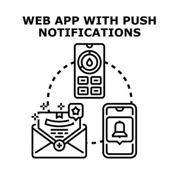 Web app receiving and sending push notifications Stock Illustration