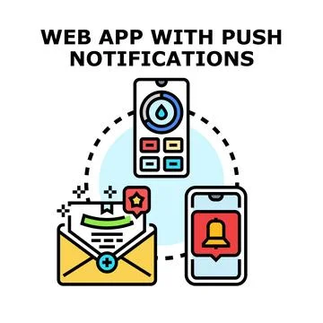 Web app receiving and sending push notifications Stock Illustration