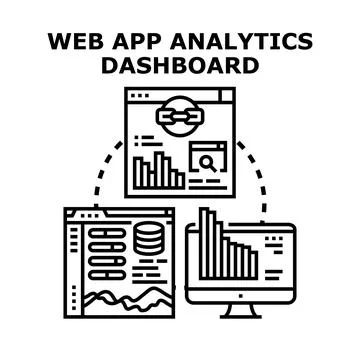 Web application analytics dashboard displaying data management Stock Illustration