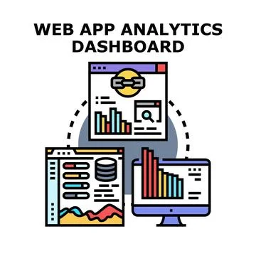 Web application analytics dashboard displaying data management Stock Illustration