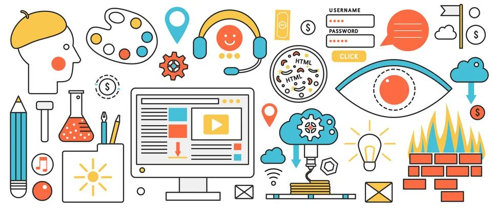 Web application and security technology, portfolio of artist, access to software Stock Illustration