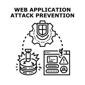 Web application attack prevention and cybersecurity protecting data Stock Illustration