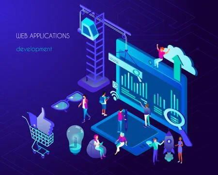 Web application development and internet page or interface on screen Illustrazione stock