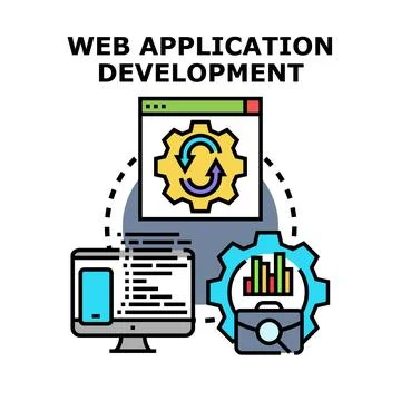 Web application development creating digital software solutions Stock Illustration