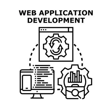 Web application development creating digital software solutions Illustrazione stock