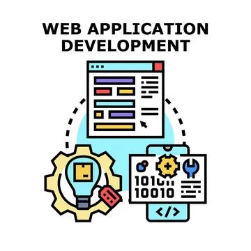 Web application development programming creating digital solutions Stock Illustration