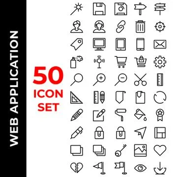 Web application icon set include wand,save,direction,user,link,desktop,tablet Stock Illustration