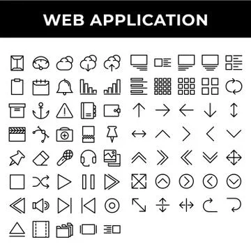 Web application icon set include envelope,dashboard,cloud,download,upload,cli Stock Illustration