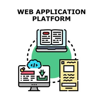 Web application platform developing online software concepts Illustrazione stock