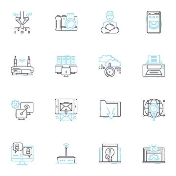 Web applications linear icons set. Responsive, Scalable, Intuitive, Secure Illustrazione stock