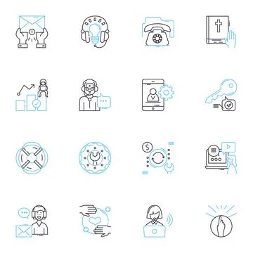 Web assistance linear icons set. Support, Assistance, Helpdesk, Guidance Stock Illustration