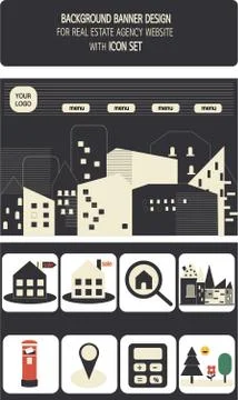 Web banner and icon sets for real estate agency Stock Illustration