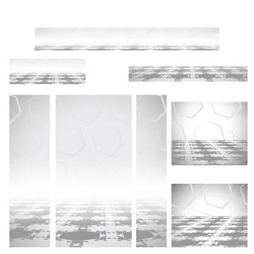 Web banner backgrounds set for advertising of standard sizes with gray hexago Stock Illustration