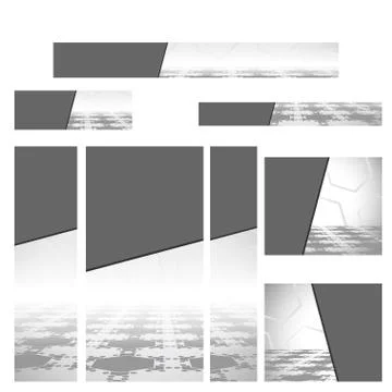 Web banner backgrounds set of standard sizes for advertising with gray hexago Stock Illustration