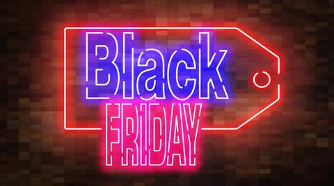 Web banner black friday neon light for sale and clearance , concept discount Stock Photos