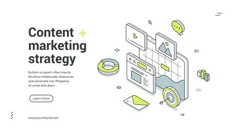 Web banner for content marketing. Isometric vector illustration template for  Stock Illustration