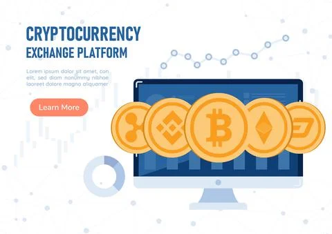Web Banner Cryptocurrency Coin on PC Monitor Stock Illustration