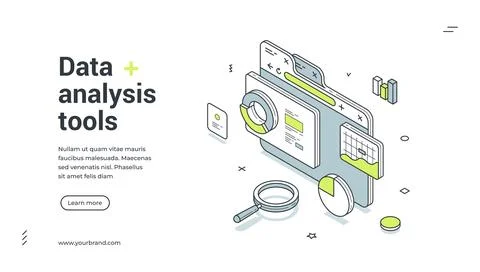 Web banner for data analysis tools. Isometric vector illustration template fo Illustrazione stock