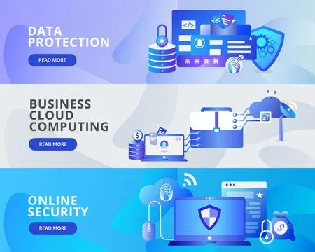 Web Banner of Data Protection, Cloud Computing ,Online Security Stock Illustration