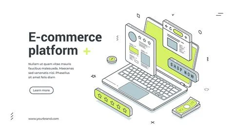 Web banner for e-commerce platform. Isometric vector illustration of online s Stock Illustration