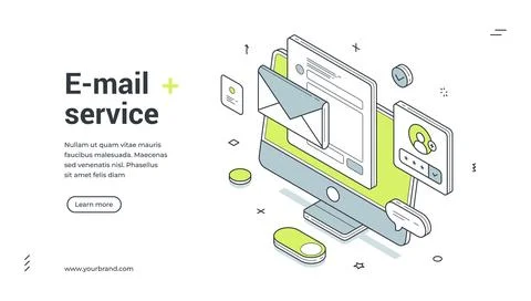 Web banner for e-mail service. Isometric vector illustration template for dig Stock Illustration
