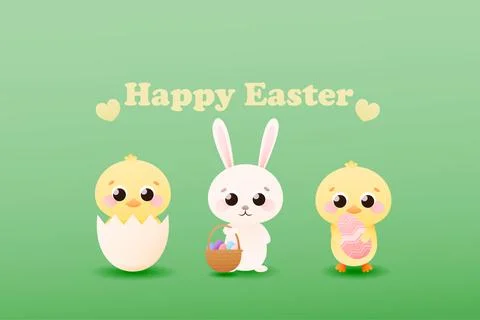Web banner for easter holidays with cute childish characters, little buny wit Illustrazione stock