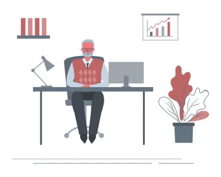 Web banner of an elderly office worker in the workplace Stock Illustration
