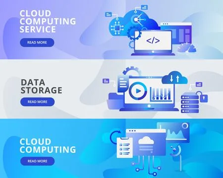 Web Banner Illustration of Cloud Computing, Data Storage Stock Illustration
