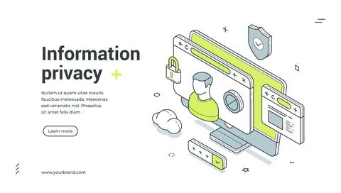 Web banner for information privacy. Isometric vector illustration of data pro 스톡 일러스트