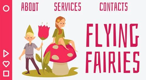 Web banner interface with cute fairy magic pixies, flat vector illustration. Stock Illustration
