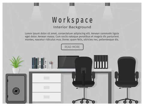 Web banner of modern office workplace. Workspace organization concept. Stock Illustration