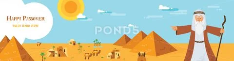 Web banner with Moses from Passover story and Egypt landscape . abstract desi Stock Illustration