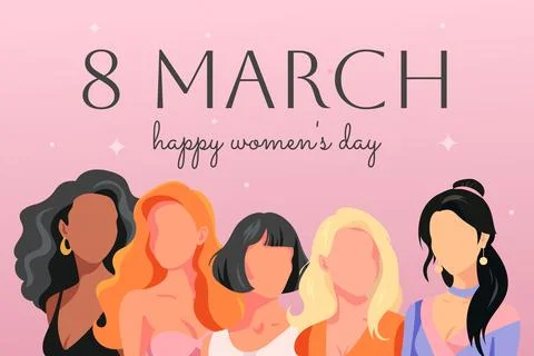 Web banner, poster for march 8, international womens day. Pink background Stock Illustration