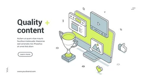 Web banner for quality content creation. Isometric vector illustration with c Stock Illustration