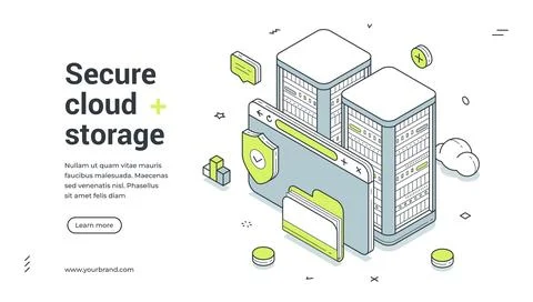 Web banner for secure cloud storage. Isometric vector illustration of a datac Stock Illustration