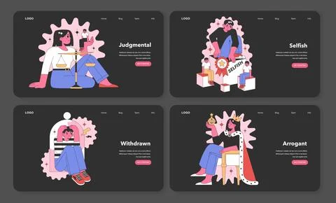 Web banner series displaying Negative Personality Traits. Flat vector イラスト素材