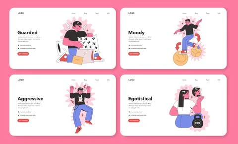 Web banner set featuring Negative Personality Traits. Flat vector illustration. イラスト素材