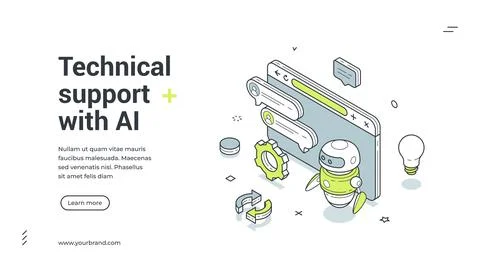 Web banner for technical support with AI. Isometric vector illustration templ Stock Illustration