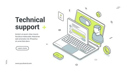 Web banner for technical support. Isometric vector illustration template for  イラスト素材