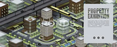 Web Banner Template With 3D Isometric City Illustration PSD Template