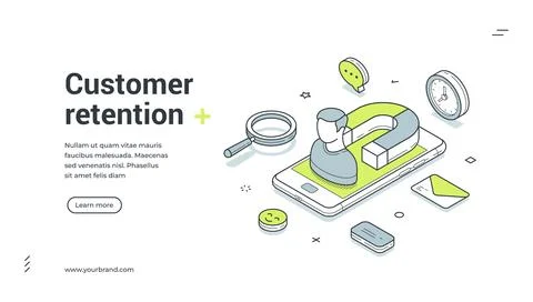 Web banner template for customer retention. Isometric vector illustration sho Ilustración de archivo