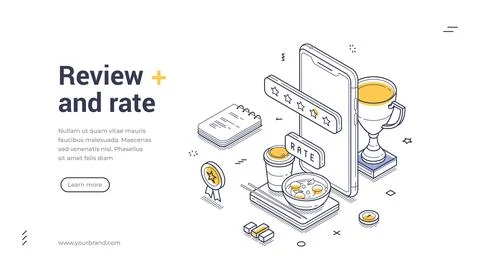 Web banner template features an isometric design showcasing elements such as  Illustrazione stock