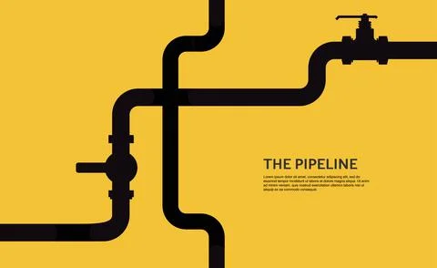 Web banner template. Industrial background with yellow pipeline. Oil, water or Stock Illustration