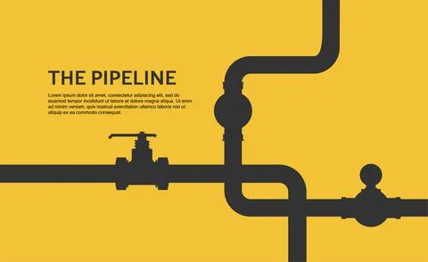 Web banner template. Industrial background with yellow pipeline. Oil, water or Stock Illustration
