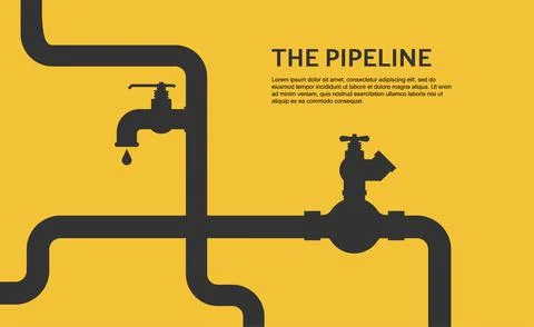 Web banner template. Industrial background with yellow pipeline. Oil, water or Stock Illustration