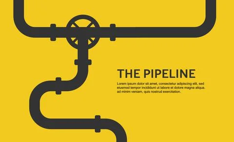 Web banner template. Industrial background with yellow pipeline. Oil, water or Stock Illustration