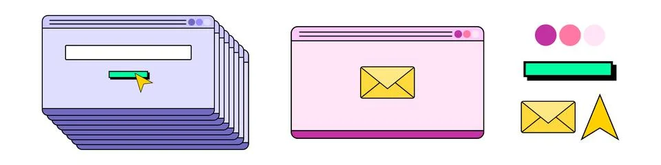 Web banner template in retro computer interface style. Retrowave design for mail Illustrazione stock