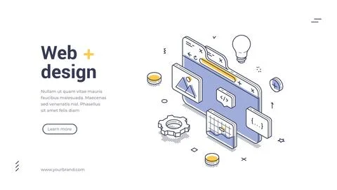Web banner template showcases an isometric design focused on web development. 스톡 일러스트