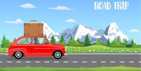 Web banner on the theme of Road trip, Illustrazione stock